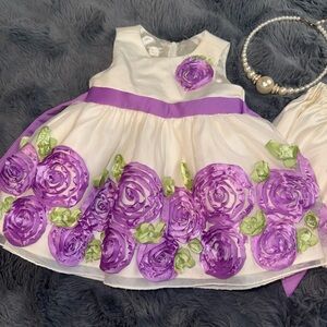 American Princess Ivory & Purple Rose Dress Set - 6 Months necklace not included